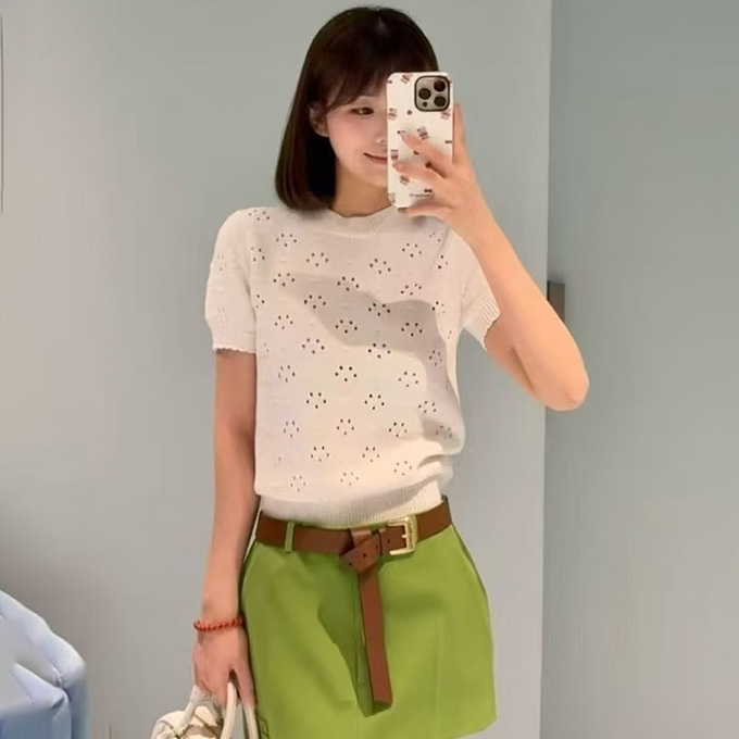 9A+ quality miu miu eyelet knit t-shirt